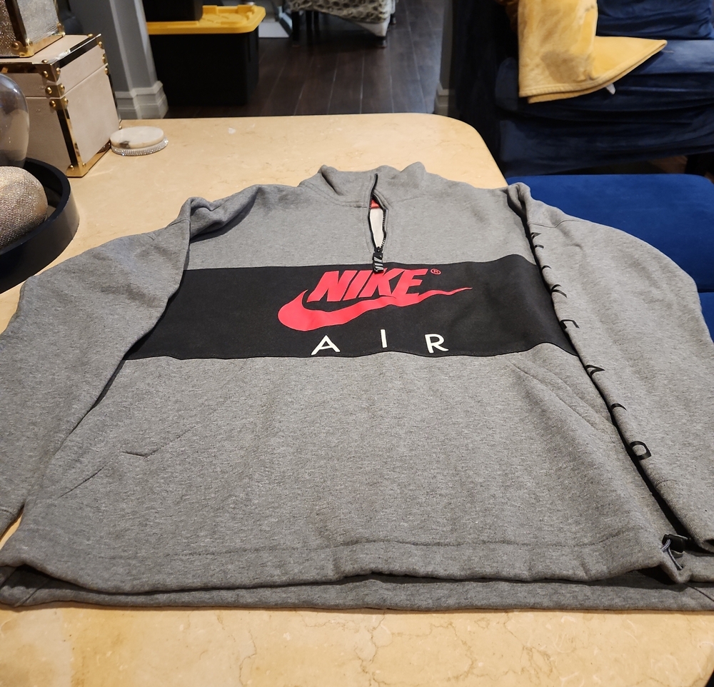 Nike Grey Pullover with Pink Logo and Black Chest Stripe